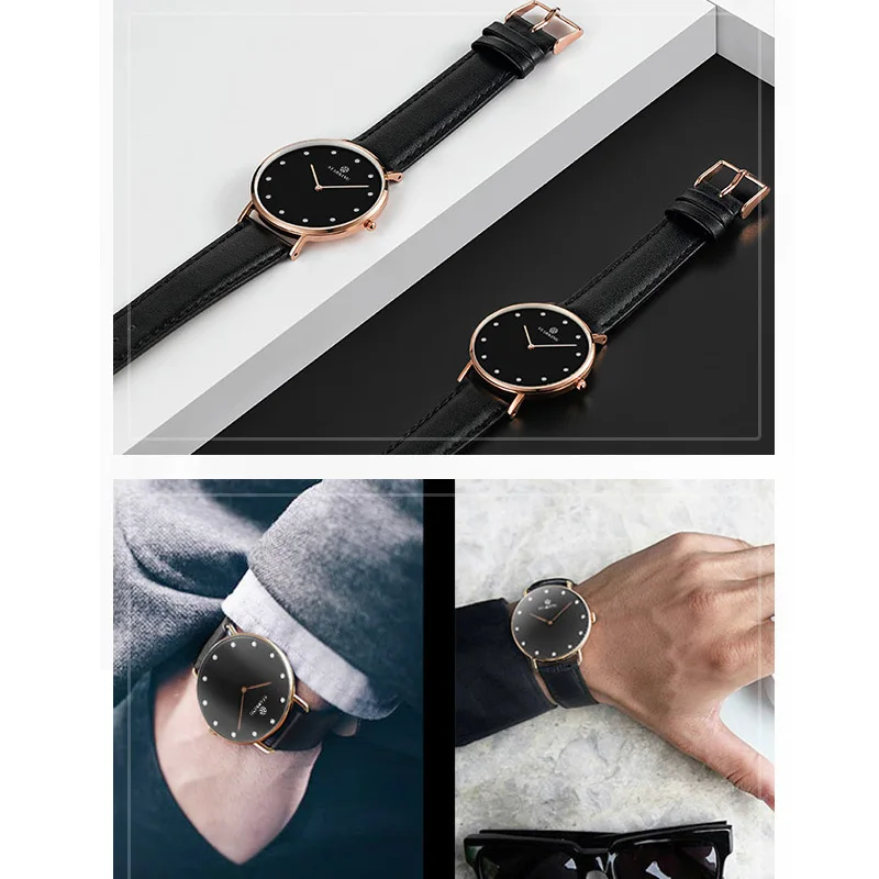 STARKING Couple Lover Watch Quartz Genuine leather 30M Waterproof Black Simple Watch Men And Women Valentine Day Gifts Hodinky
