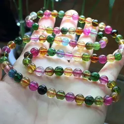 6 мм 100% натуральный красочный турмалиновый браслет ожерелье три кольца прозрачные круглые бусины Кристалл бразильская цепь AAAAAA Прямая
