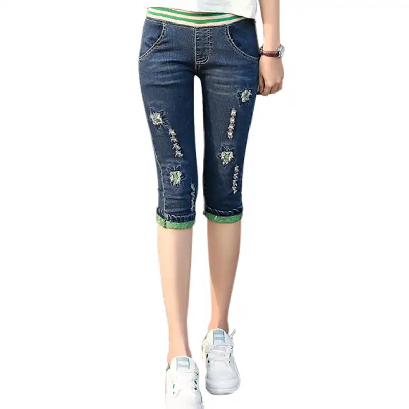 Womens ripped jean capris Clearance