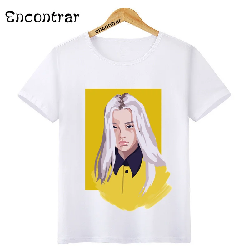 Детская футболка в стиле хип-хоп Billie Eilish Повседневная футболка Летняя футболка с короткими рукавами и круглым вырезом для мальчиков и девочек футболка высокого качества Топ ooo4545