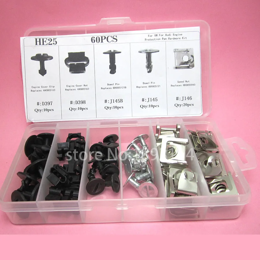 5 pack 60pcs Engine Protection Pan Hardware Kit Pin Clip Nut For A4 A6
