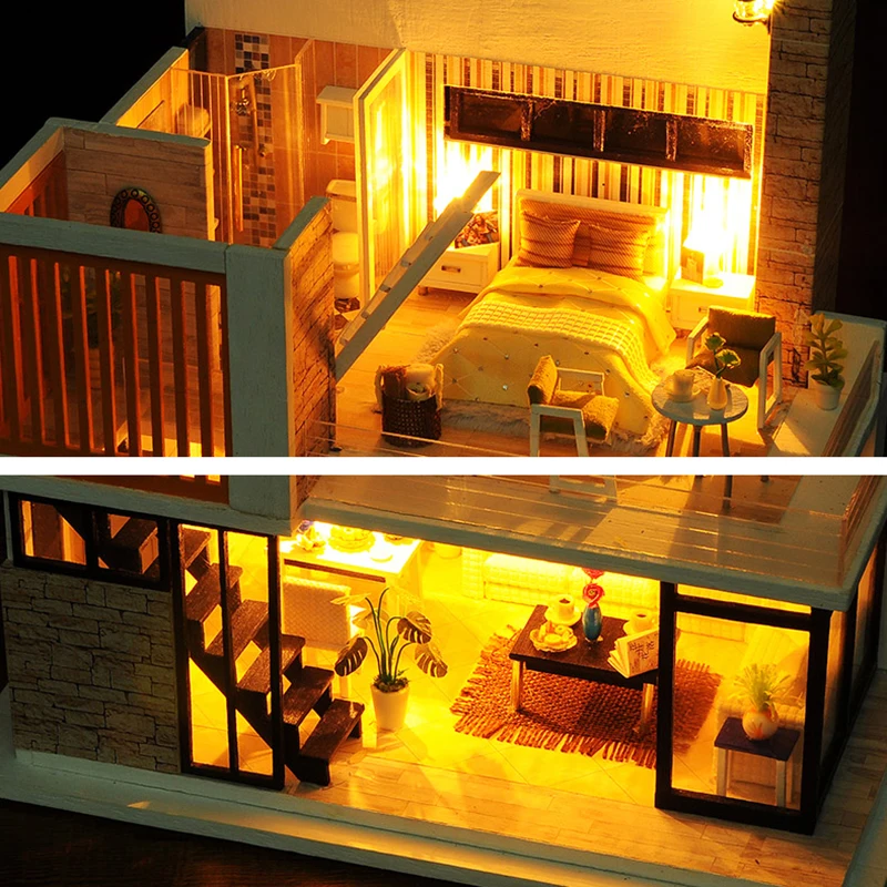 Furniture Doll House Wooden Miniature DIY DollHouse Furniture Kit Assemble with Dust Cover Doll Home Toys For Christmas Gift Furniture Doll House Wooden Miniature DIY DollHouse Furniture Kit Assemble with Dust Cover Doll Home Toys For Christmas Gift