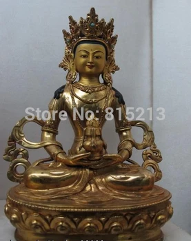 

bi00942 13"Tibet pure Bronze 24K Gilt Amitayus Kwan-Yin Bodhisattva Buddha Statue