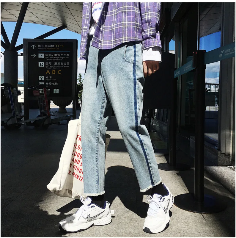 

Fashion Casual Men's Trousers Spring And Autumn New 27-31 Solid Color Loose Straight Pants Blue Personality Youth Popular