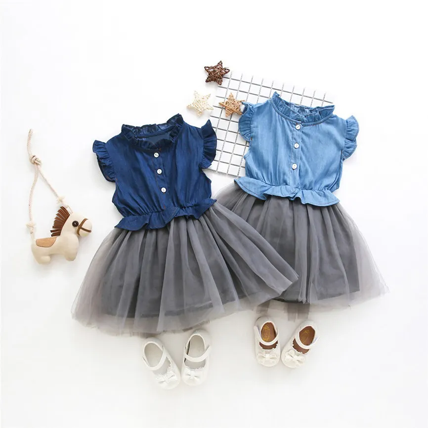 Cute Sweet Princess 2018 Toddler Baby Girls Denim Dress Sleeveless Princess Tutu Cowboy Dress