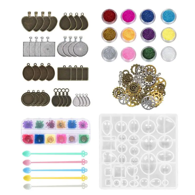 

75 pcs Pendant Tray Epoxy Accessories Set Glass Convex Shape Clear Dome Jewelry Making
