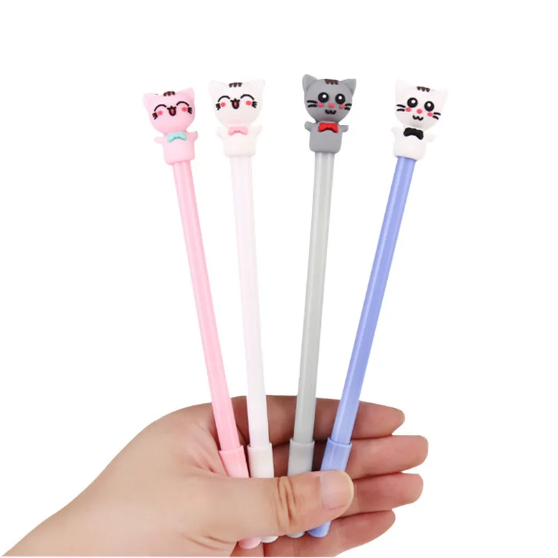 

1pcs gel pen cartoon (white pink gray)cat black Ink Gel Pen School Office Supply Gift Stationery wholesale drop shipping
