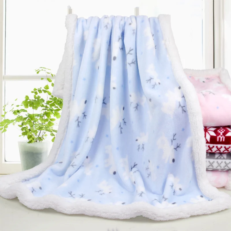 

Mother Nest Flannel Blanket for Baby Swaddling Autumn Winter Fashion Cartoon Deer Thick Warm Quilt Christmas Gifts 80X100 CM