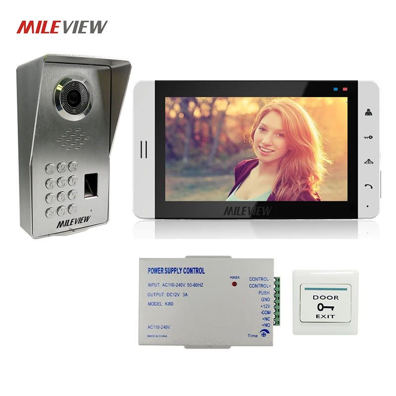 

FREE SHIPPING 7" Touch Key White Monitor Video Door Phone Intercom System + Waterproof Fingerprint Code Keypad Outdoor Camera