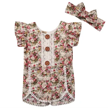 

Hi Hi Baby Store Toddler Kids Baby Girls Floral Print Short Sleeve Cotton One-Piece Romper