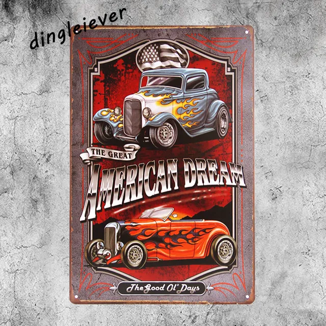 American Dream Car Vintage Metal Sign Home Decor Hot Rod Posters American Dream Car Vintage Metal Sign Home Decor Hot Rod Posters Antique Tray Garage Wall Art