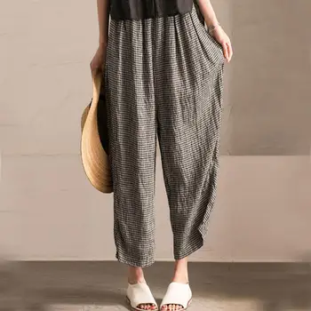 

Fashion Women Casual Vintage Plaid Pattern Trousers Loose Long Wide Leg Elastic Pants New