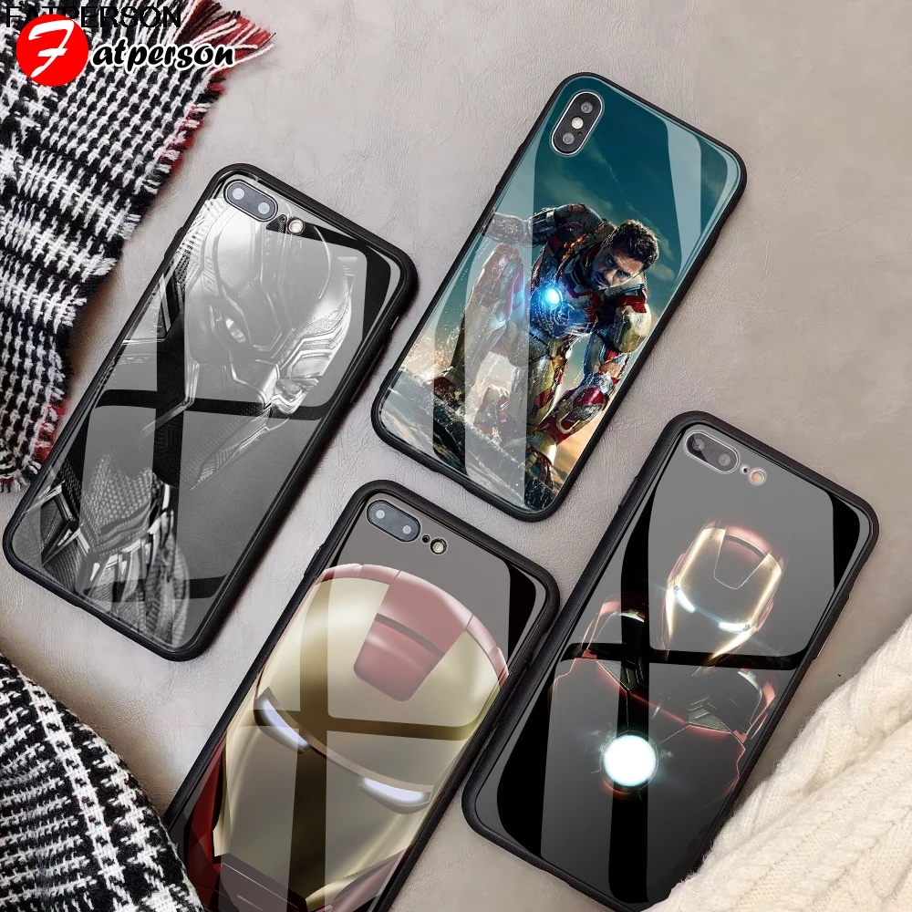 Чехол для телефона из закаленного стекла iPhone 7 8 6s 6 Plus X XR XS MAX Железный человек Marvel