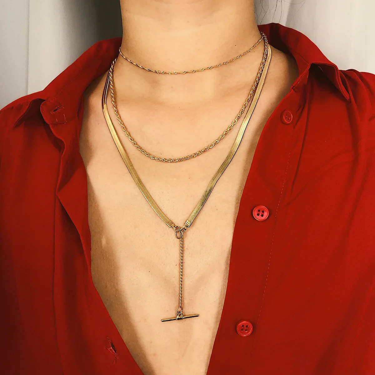 

Simple Fashion Geometry Snake Chain Necklace Multi-layer Metal Pendant Necklace Punk Jewelry 2019