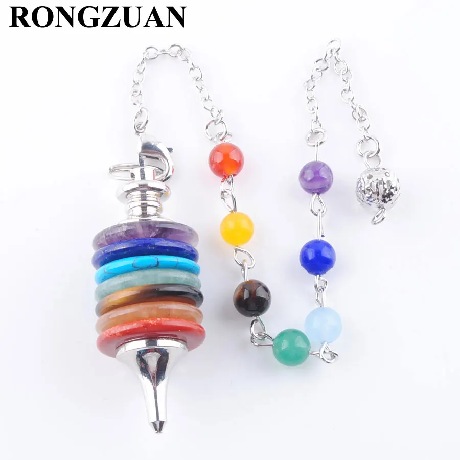 

RONGZUAN Natural Stone Pendulum Wicca Dowsing Reiki Pendant Wheels of Life Jewelry 7 Chakra Pendulums Women Gift Jewelry TN3670