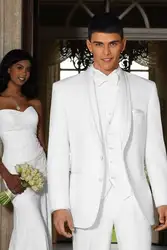 Изготовленный на заказ Белый Мужские свадебные костюмы 3 шт. (куртка + брюки жилет) фрак жениха