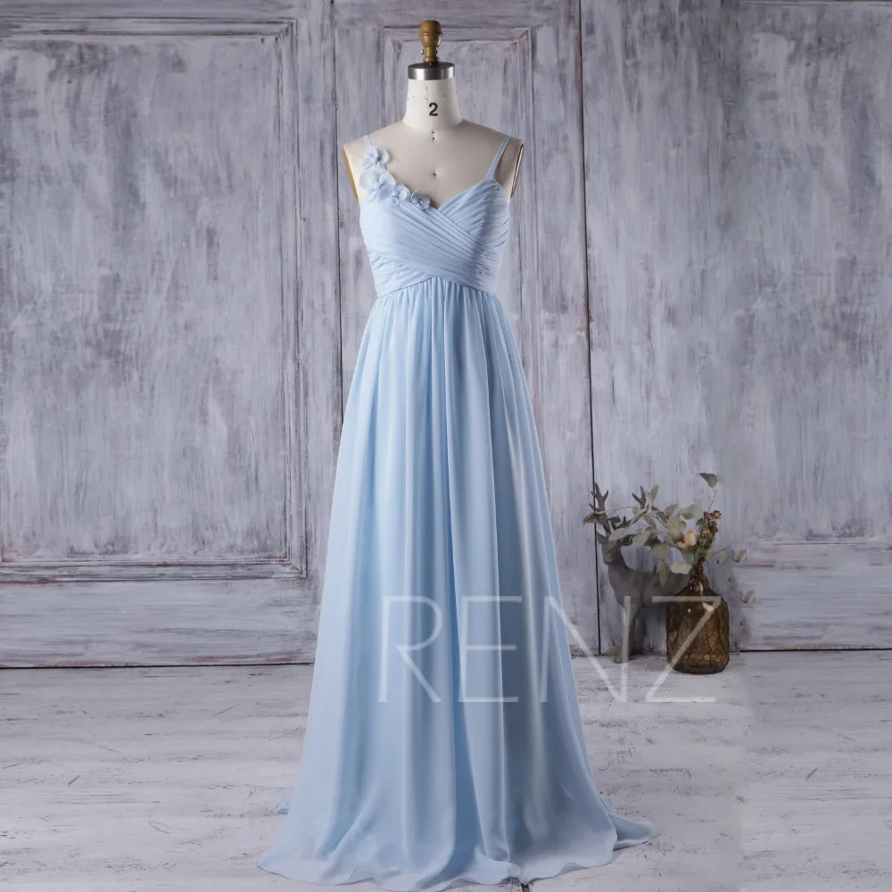 Azzurro Cielo Chiffon Pieghe Ruffles Fiori Una Linea Maniche Lunghe Abiti  Da sposa Damigella D'onore Per La Cerimonia Nuziale Del Partito|dresses  maid of honor|maid of honorbridesmaid dresses - AliExpress