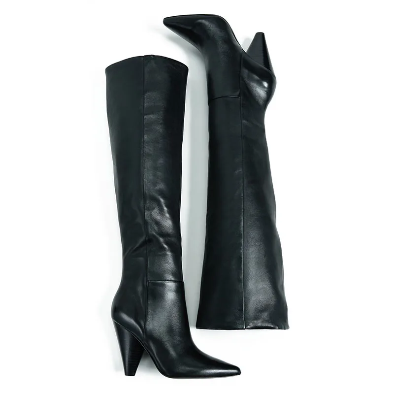 KemeKiss/женские сапоги на высоком каблуке; модные пикантные ботфорты из натуральной кожи на шпильке; женская зимняя обувь; большие размеры 31-45