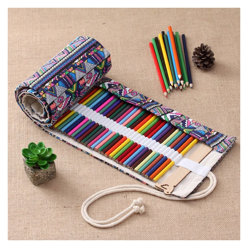 12/24/36/48/72/108 Roll School Pencil Case Canvas Pencil Case Makeup Brush Pen Pouch Wrap Roll Painting Stationery