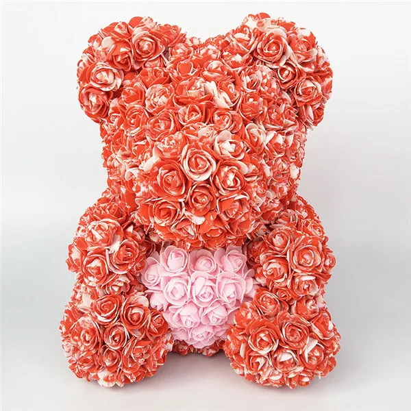 Плюшевый медведь Роза медведь с сердцем искусственные розы Пена Розы Цветок День святого Валентина подарки День матери 35 см Высота - Цвет: red heart