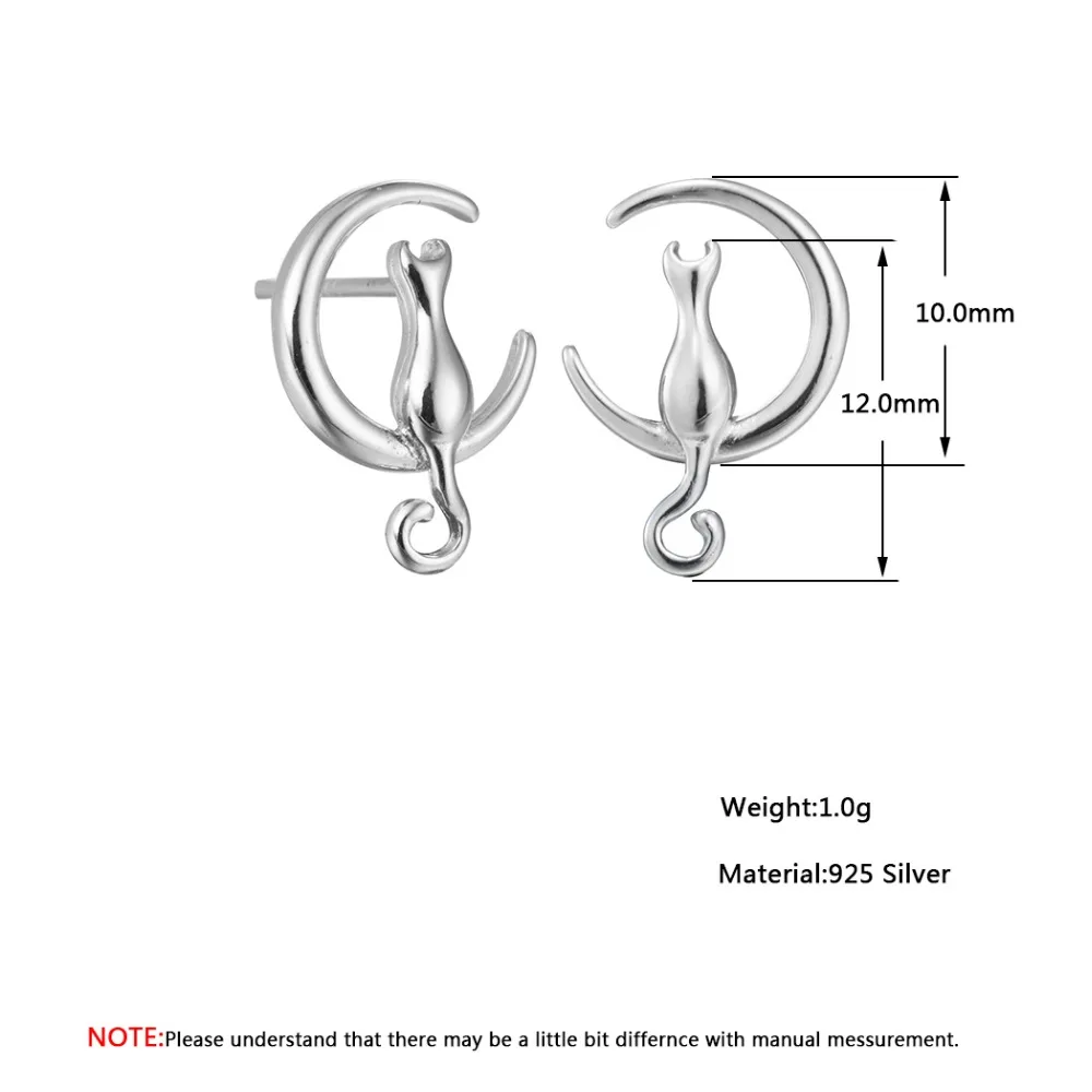 QIAMNI 925 пробы серебряный прекрасный кот Kitty Золотой серьга-гвоздик в форме месяца Рождественский подарок вечерние украшения для Для женщин девочек Pendientes