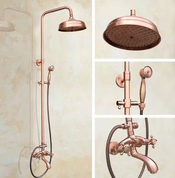 

Antique Red Copper Brass Dual Cross Handles Bathroom 8" Round Rain Shower Head Faucet Set Tub Mixer Tap Wall Mounted mrg501