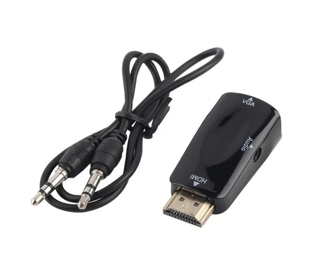 HDMI к VGA конвертер адаптер 1080P позолоченный HDMI мужчина к VGA Женский адаптер для настольного компьютера, ноутбука, монитора, проектора, HDTV - Цвет: Черный