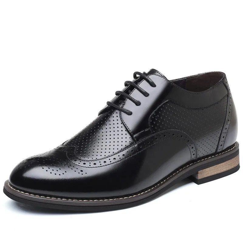 

New Men's Summer Hollow Breathable Genuine Leather Height Increasing Elevator Dress Shoes Get Taller 6 CM