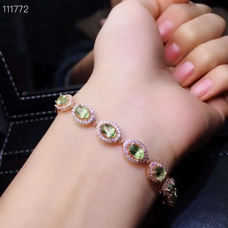  Bracelet péridot vert naturel Bracelet pierres précieuses naturelles 925 bracelet en argent mode cl