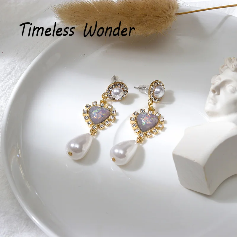 

Timeless Wonder Glam Rhinestone Heart Faux Pearl Stud Earrings Top Party Jewelry Amazing Lovely Women Cute Gothic Femme Ins 7332