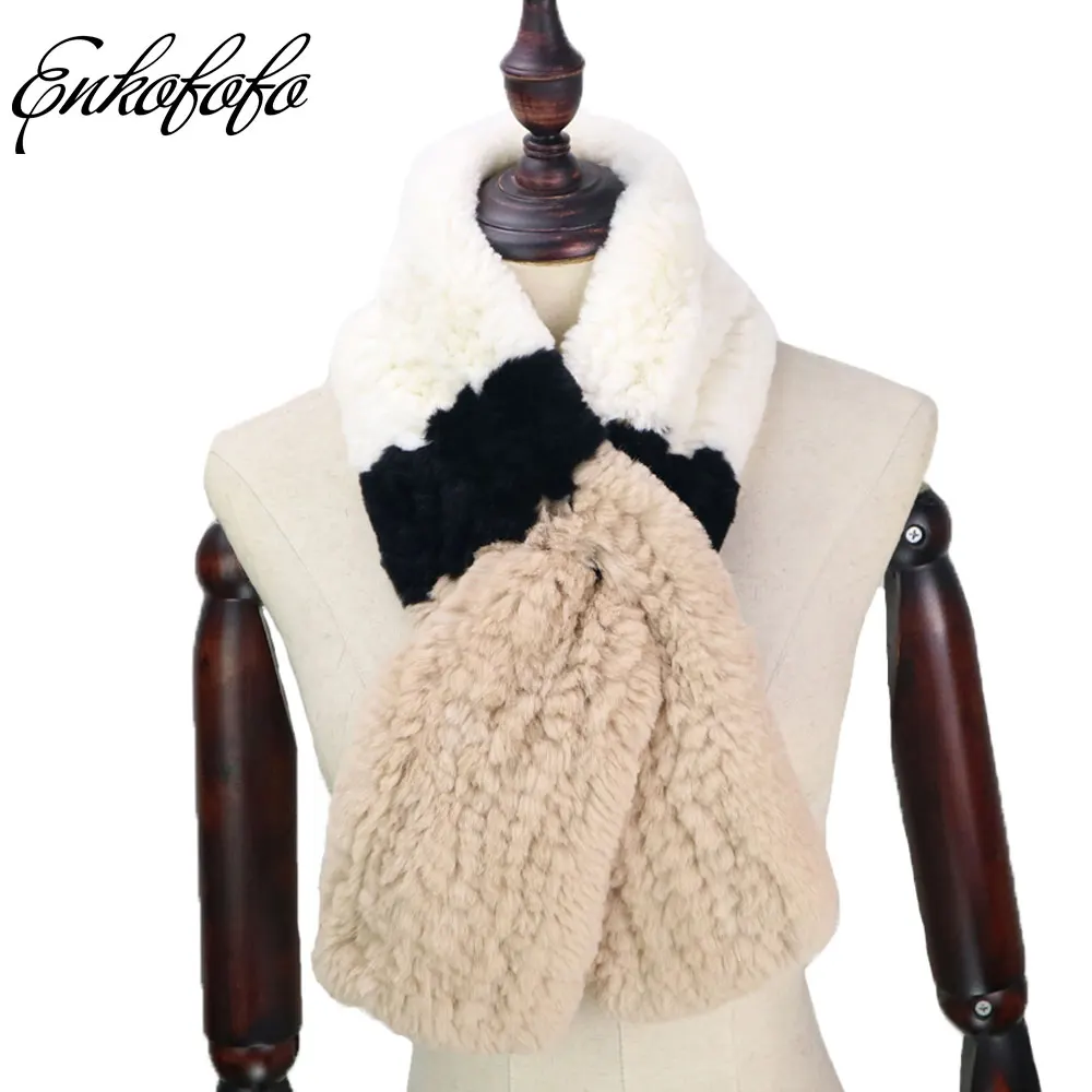 

100cm Long Scarf Women 2018 Winter Luxury Brand Soft Patchwork Thick Warm Shawl Ring Collar Natural Real Rex Rabbit Fur Scarf