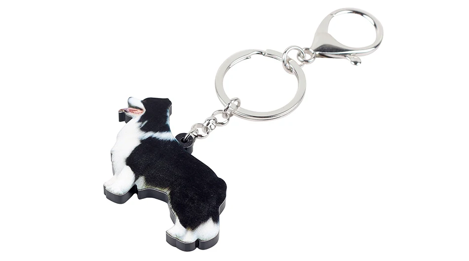 Bonsny Acrylic Cartoon Border Collie Dog Key Chain Keychain Ring Animal Jewelry For Women Girls Ladies Car Bag Purse Charms Gift