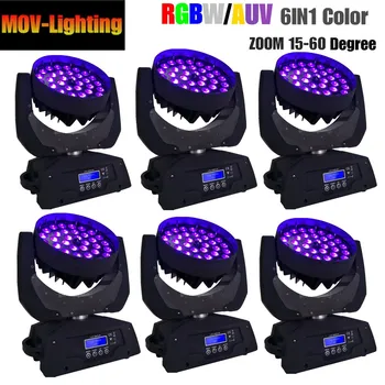 

6pcs/lot Pro dj disco stage light rgbwauv 36x18w 6in1 zoom wash led moving head light