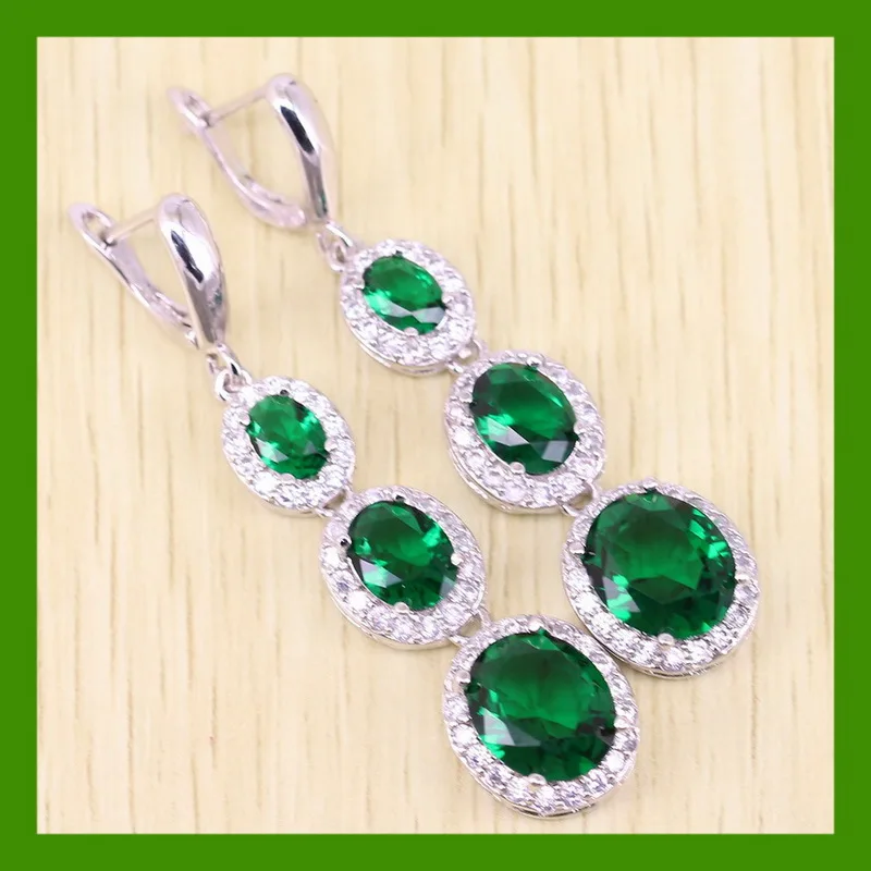 

Reginababy New Arrival 925 stamp White zircon Green created Emerald Silver color Jewelry Women crystal Long Drop Earring