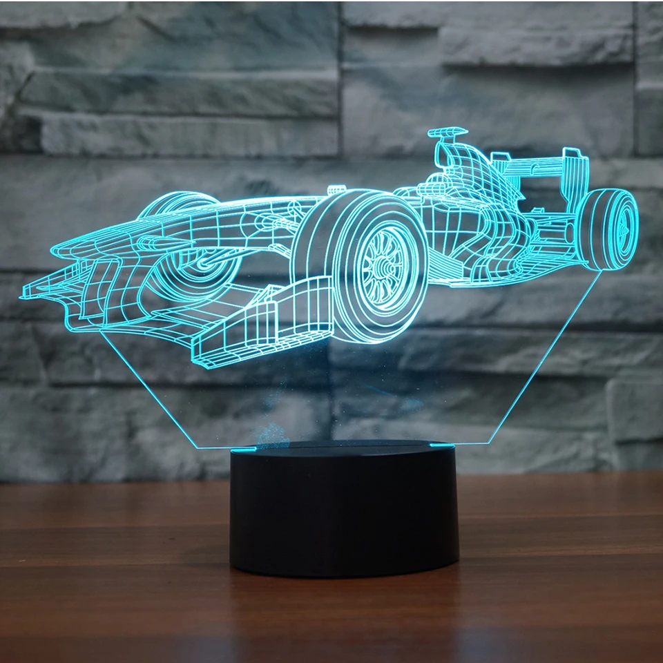 Современные 7 цветов Изменение ночник светодиодный 3D F1 гоночный автомобиль моделирование Luminaria Настольная лампа Декор ночной Светильник