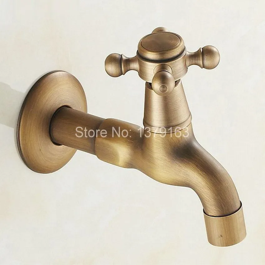 Antique Brass Laundry Bathroom Kitchen Wall Mount Basin Faucet Single Cold Tap aav103