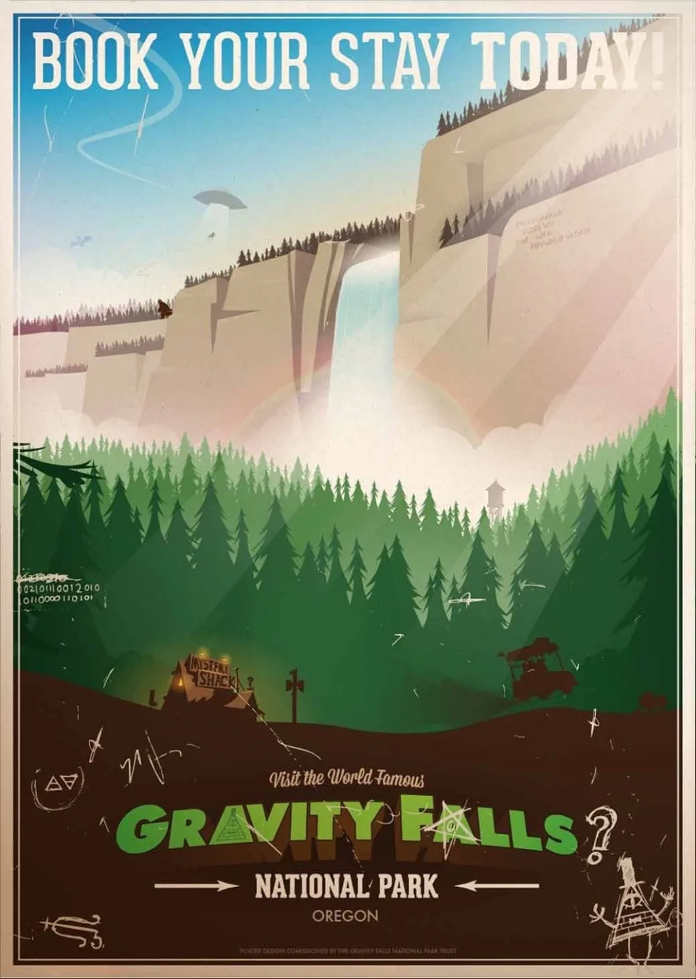 Home Decor Gravity Fall TV Animation 3-Silk Art Poster Wall Sicker Decoration Gift