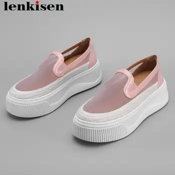 

Lenkisen breathable slip on loafers med bottom flat platform round toe comfortable British style large size vulcanized shoes L01