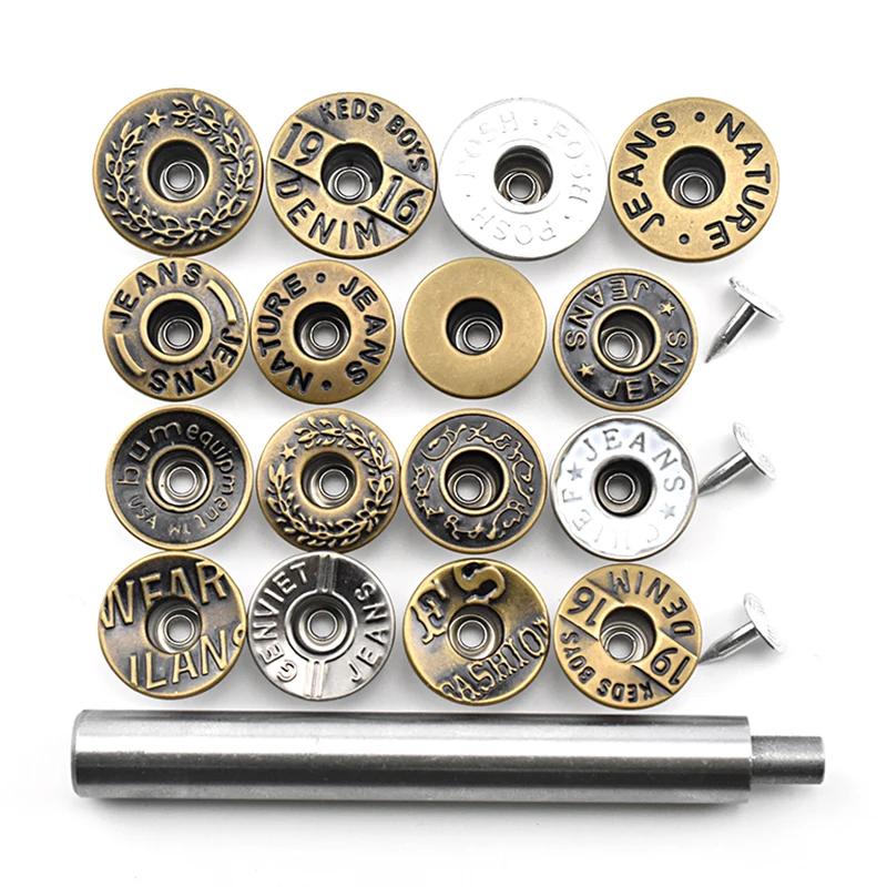 

20Pcs/Set Metal Bronze Round Jeans buttons + 1pc denim buttons installation tool