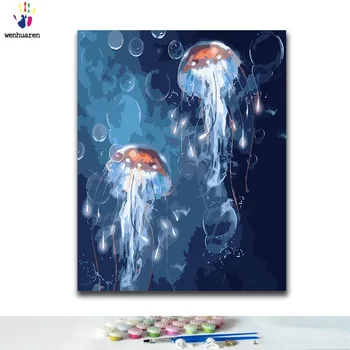 

DIY Coloring paint by numbers Jellyfish in the sea paintings by numbers with kits 40x50 framed