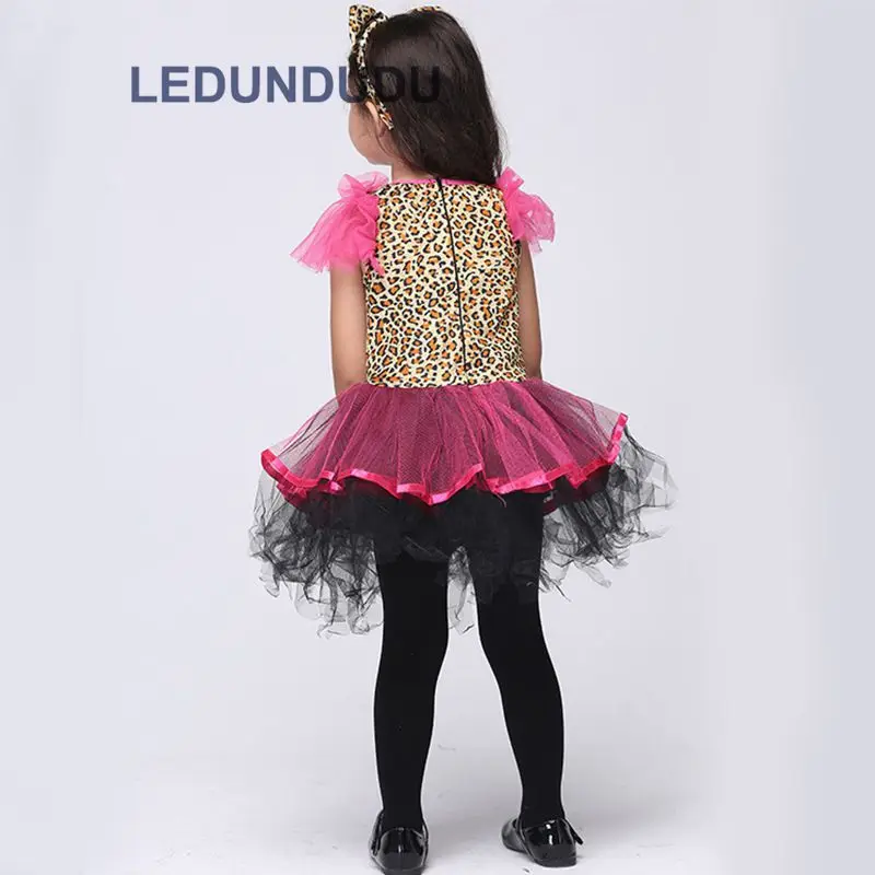 Kids Leopard Tiger Cute Girls Lace Dress Funny Catwoman Cosplay Lovely Cat Children Ballet Dresses Halloween Costumes  (7)