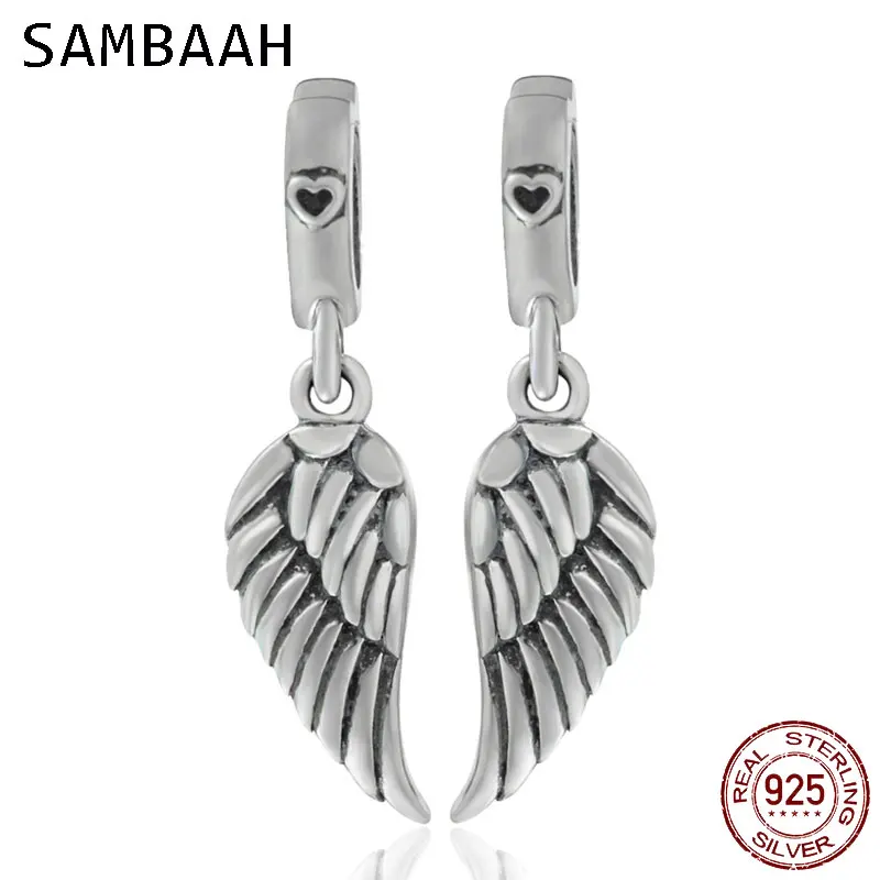 

Sambaah Dangle 1 Pair Angel Wings Charm Pendant 925 Antique Sterling Silver Wing Beads fit Pandora Women Silver 925 Bracelet