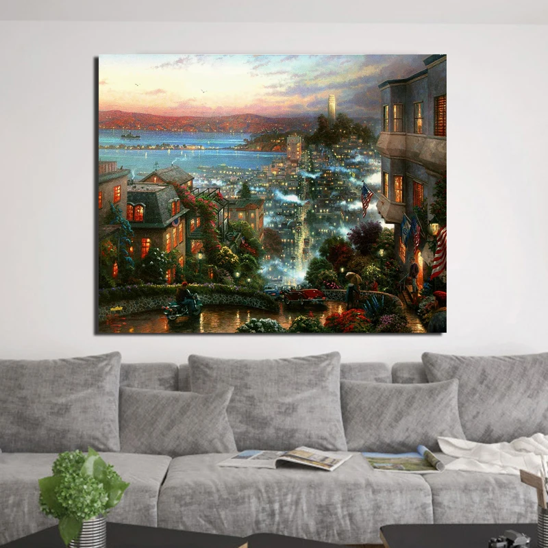 

Thomas Kinkade San Francisco Canvas Painting Prints Living Room Home Decoration Modern Wall Art Oil Painting Posters Pictures HD