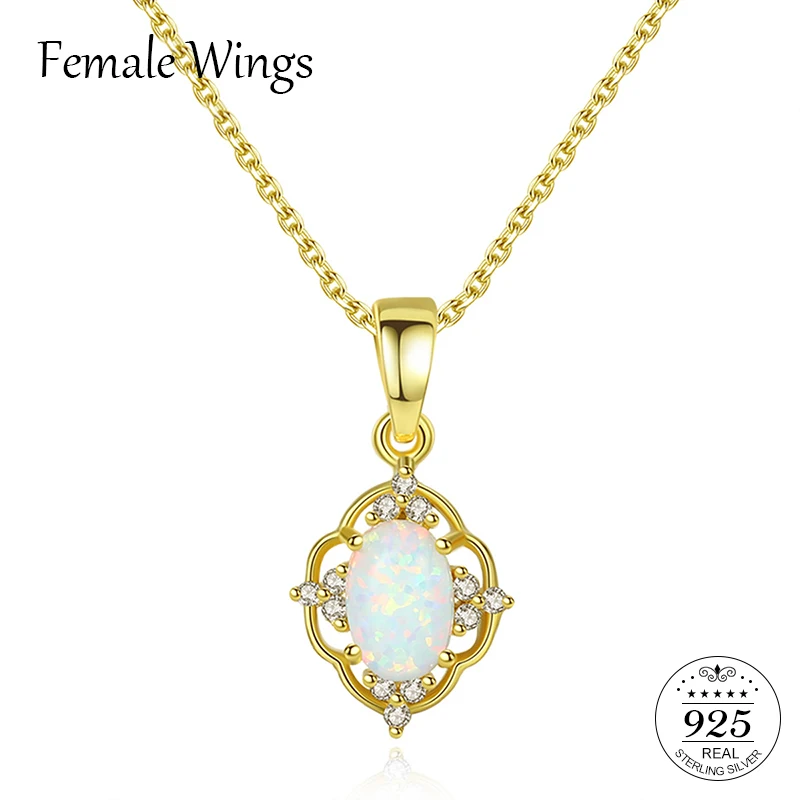 

Female Wings 925 Sterling Silver Necklace Women White Blue Opal Pendant Charm Link Chains Necklace Silver Jewelry Feminina FN052