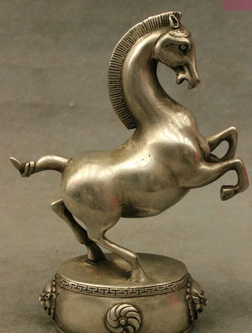 

Free Shipping R0720 Details about FengShui Chinese Silver Lion Head Lucky Year Zodiac Horse Standing Drum Statue