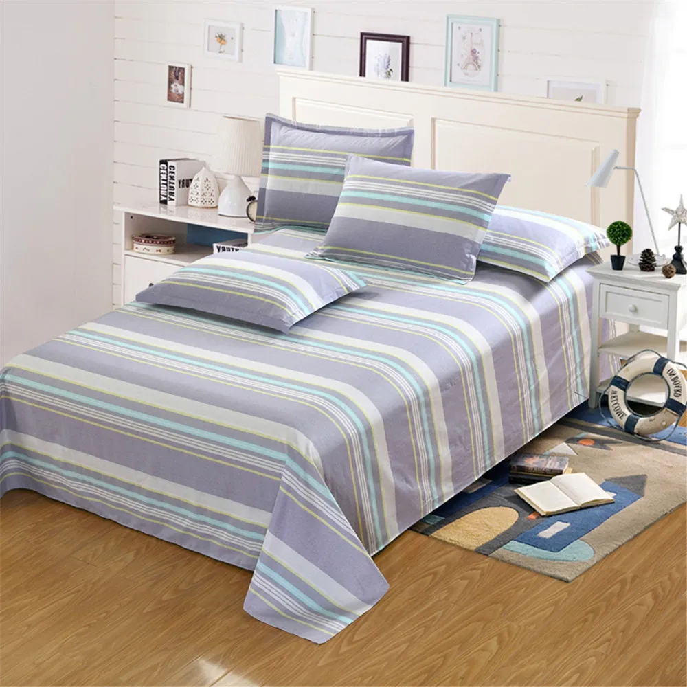 Nordic simple Style Cotton gray white Stripe Bedding Bed flat Sheet soft Pillowcases Twin Queen
