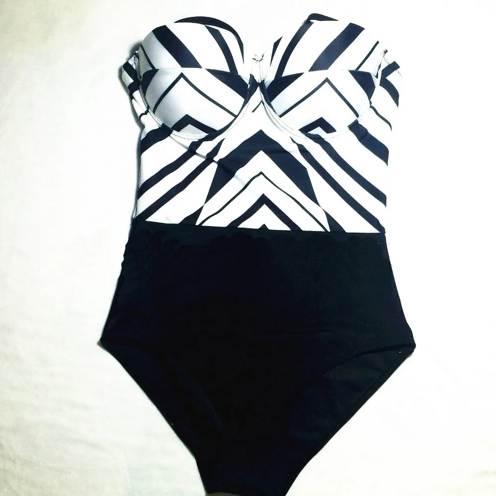 S XL underwire monokini black one piece swimsuit modest women push up