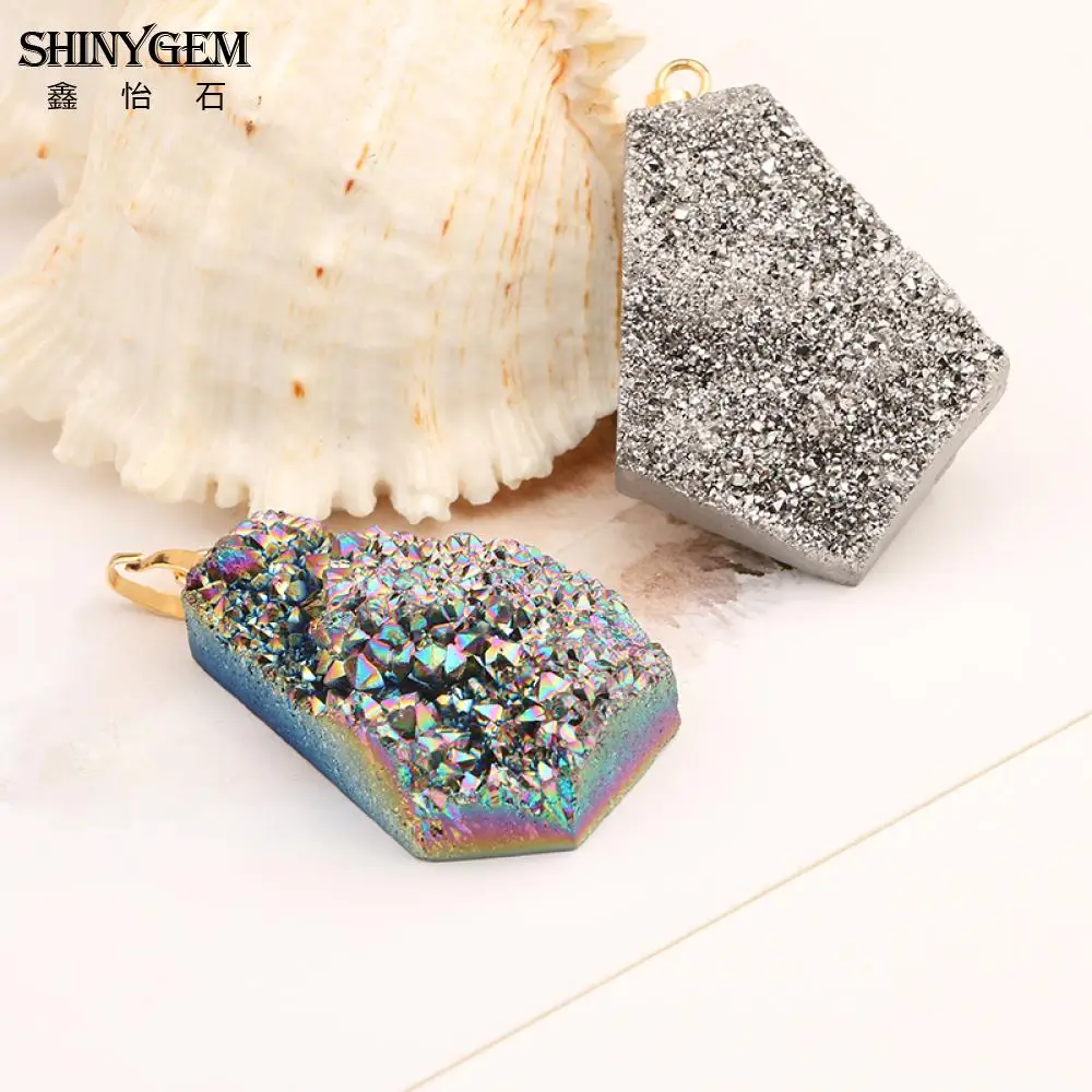 ShinyGem 28 43 мм натуральный минеральный кристалл кулон радуга/синий/золото/серебро