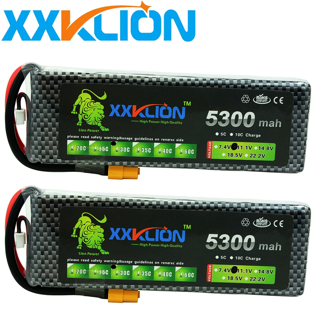 

2PCS Lipo Battery 3S 11.1v 5300mah 25C 30C 35C 40C 60C T xt60 pug RC Helicopter RC Car RC Boat quadcopter Remote Control toys