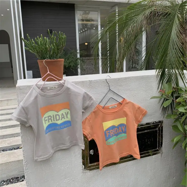 

2019 New Girls Boys T Shirt Cotton Short Sleeve Summer Fashion Kids Top 1-6t PV341